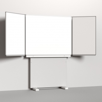 Klapp-Schiebetafel wandmontiert, Stellfuß, Mittelfläche 150x120 cm, Stahlemaille weiß 